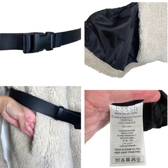 Ba&sh Paris Filip Hooded Teddy Faux Fur Long Ecru with Belt Coat Jacket NWT - Picture 13 of 15